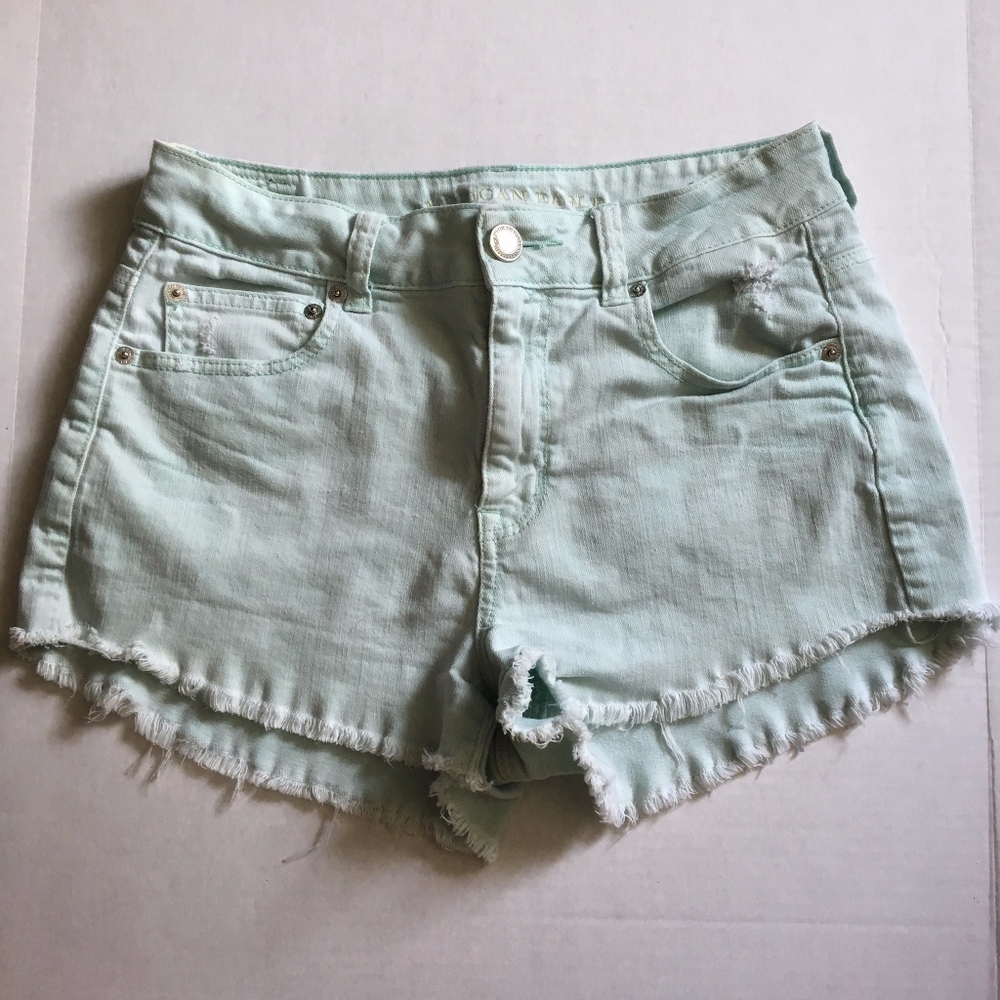 American Eagle Turquoise Distressed Denim Shorts